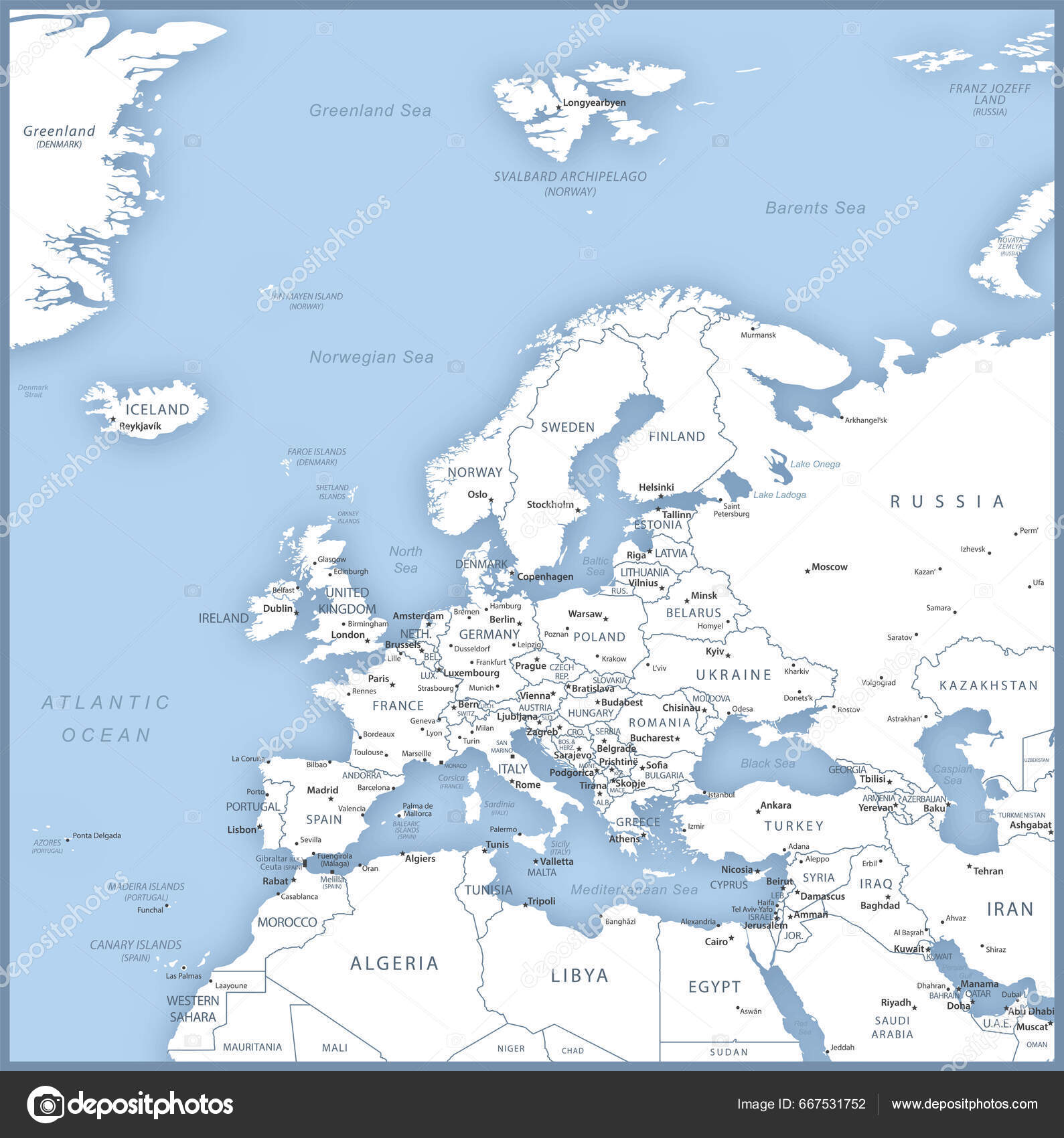 Mapa Europa Com Nomes Países Capitais Cidades Ilustração Vetorial imagem  vetorial de gt29© 667531752